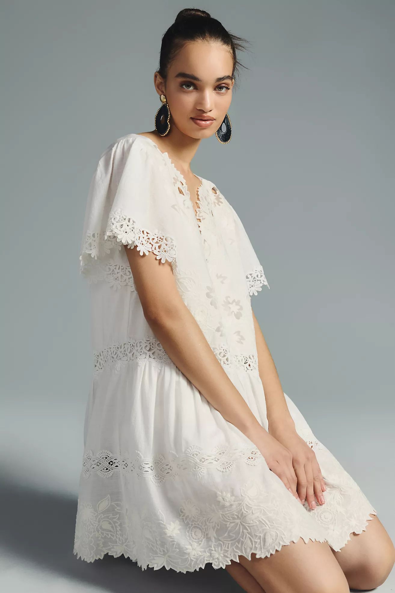 By Anthropologie Lace-Trimmed Mini Dress | Anthropologie (US)