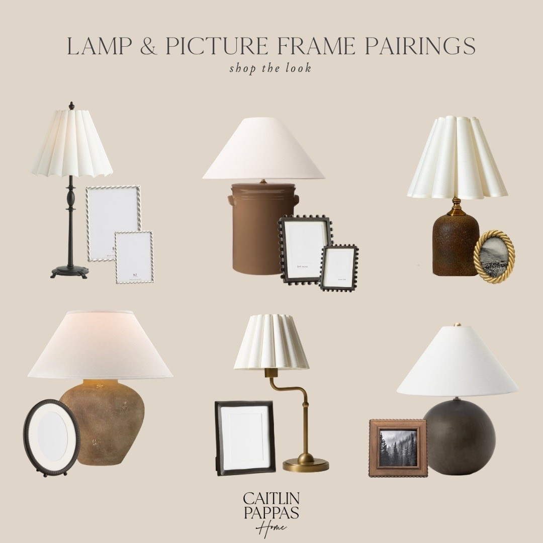 Table lamp and picture frame pairings, perfect for a living room side table, entryway table, or nightstand 🤎 Loving these moody tones for a curated home!

#LTKHome