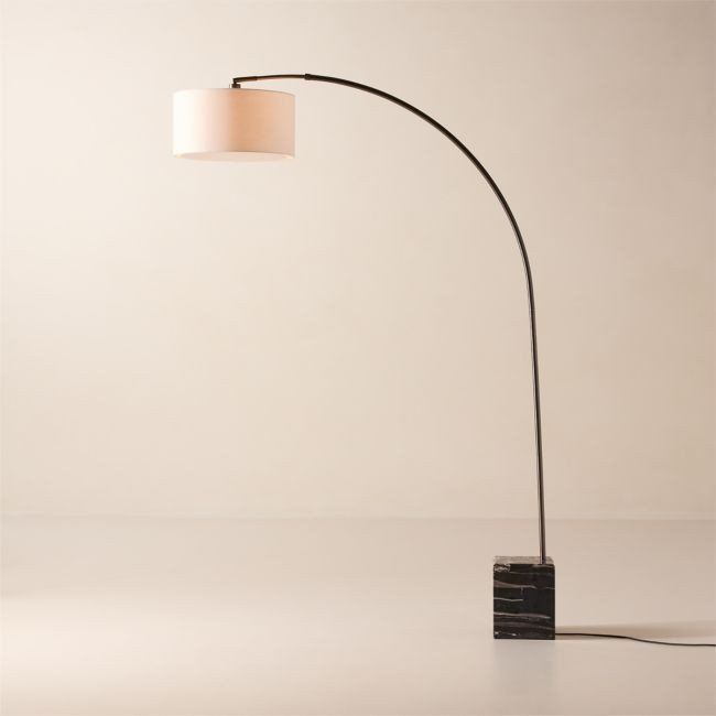 Mane Black Marble Arc Floor Lamp with Linen Shade | CB2