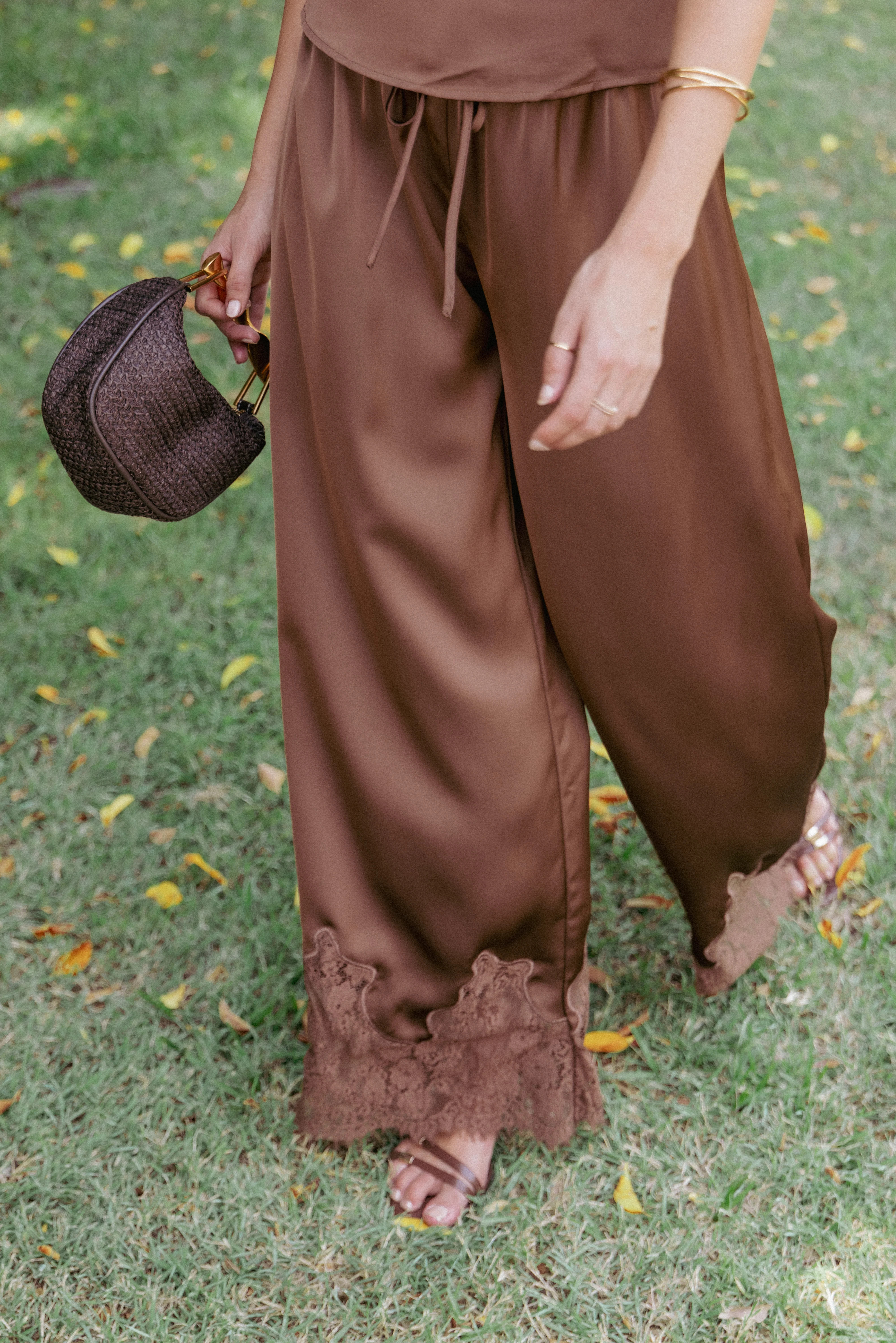 Viola Drawstring Wide Leg Pant - Chocolate | Petal & Pup (US)