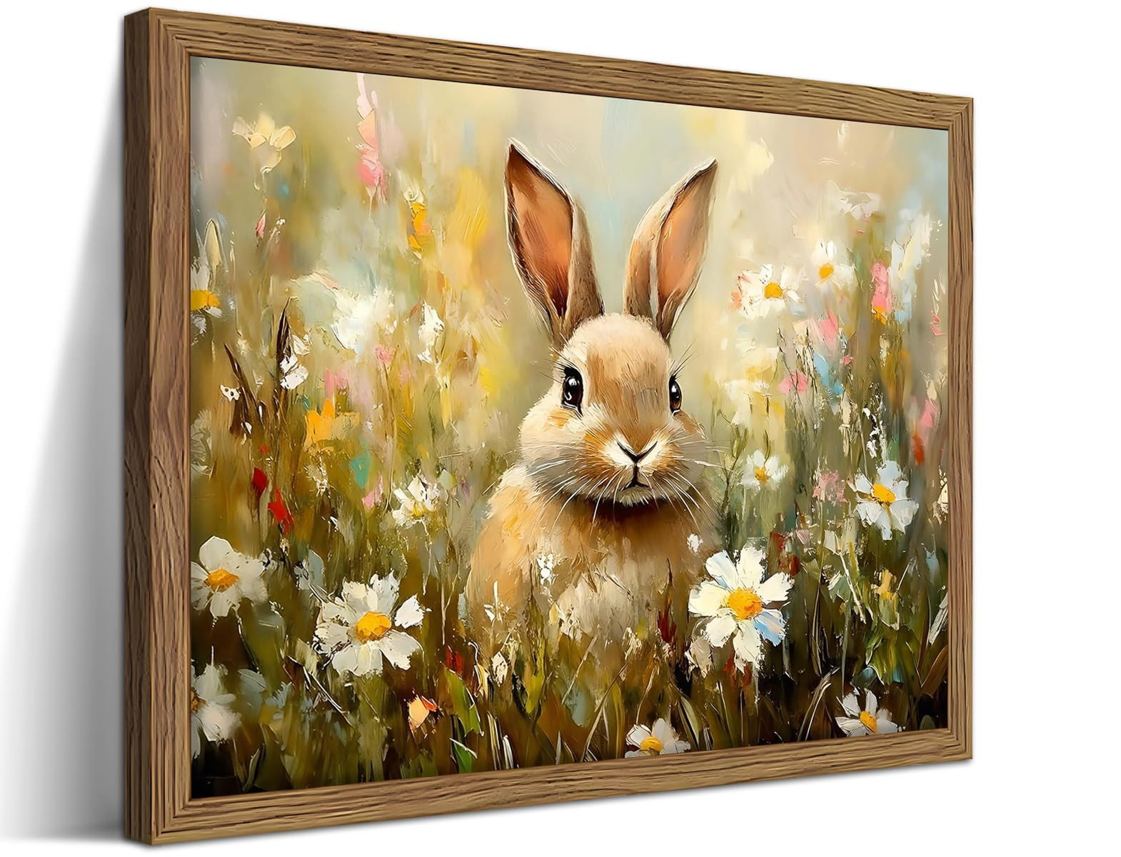 Vintage Easter Bunny Wall Art, Rustic Farmhouse Animal Flower Canvas Wall Decor Painting, Spring ... | Amazon (US)