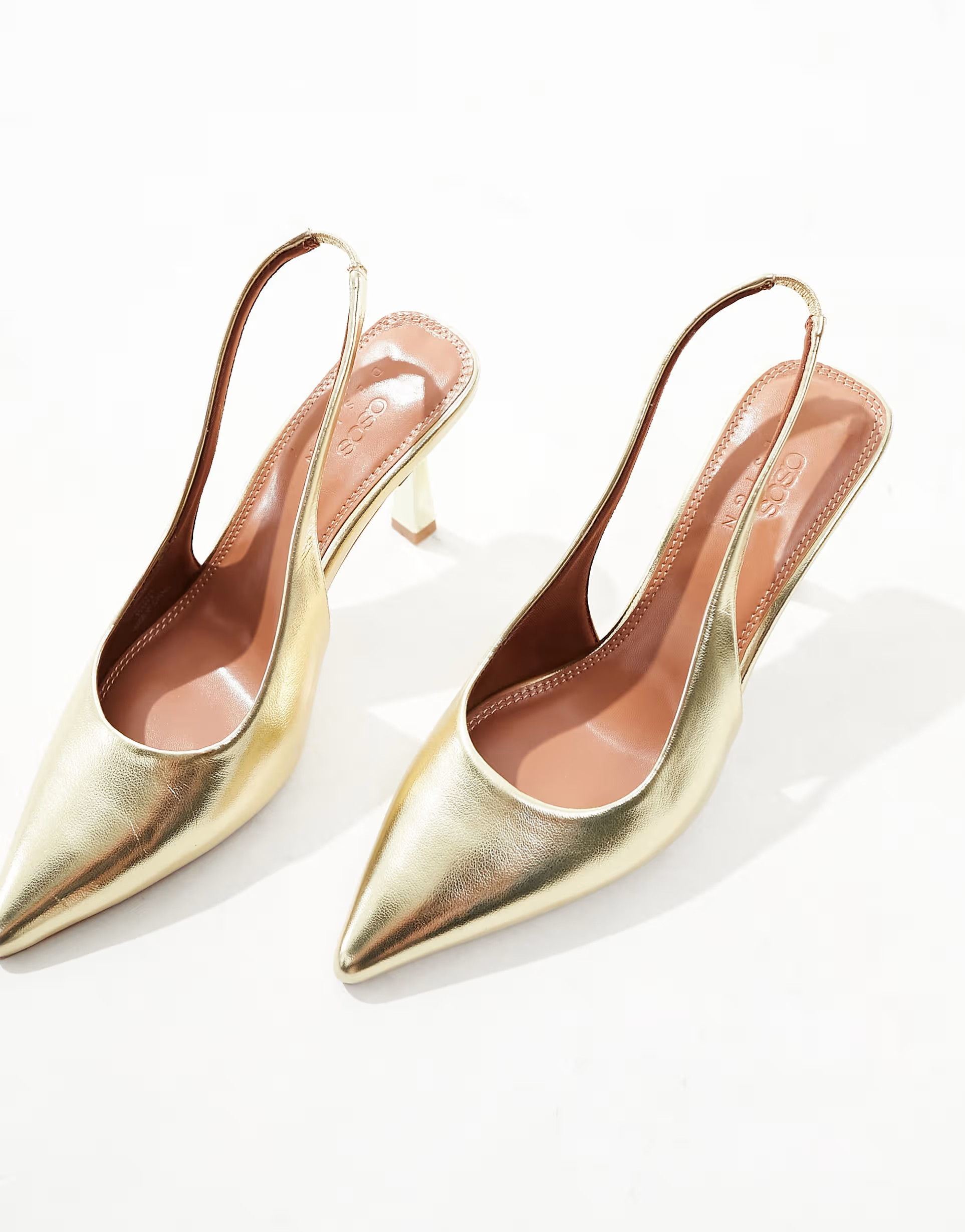 ASOS DESIGN Salty slingback stiletto mid shoes in gold | ASOS (Global)