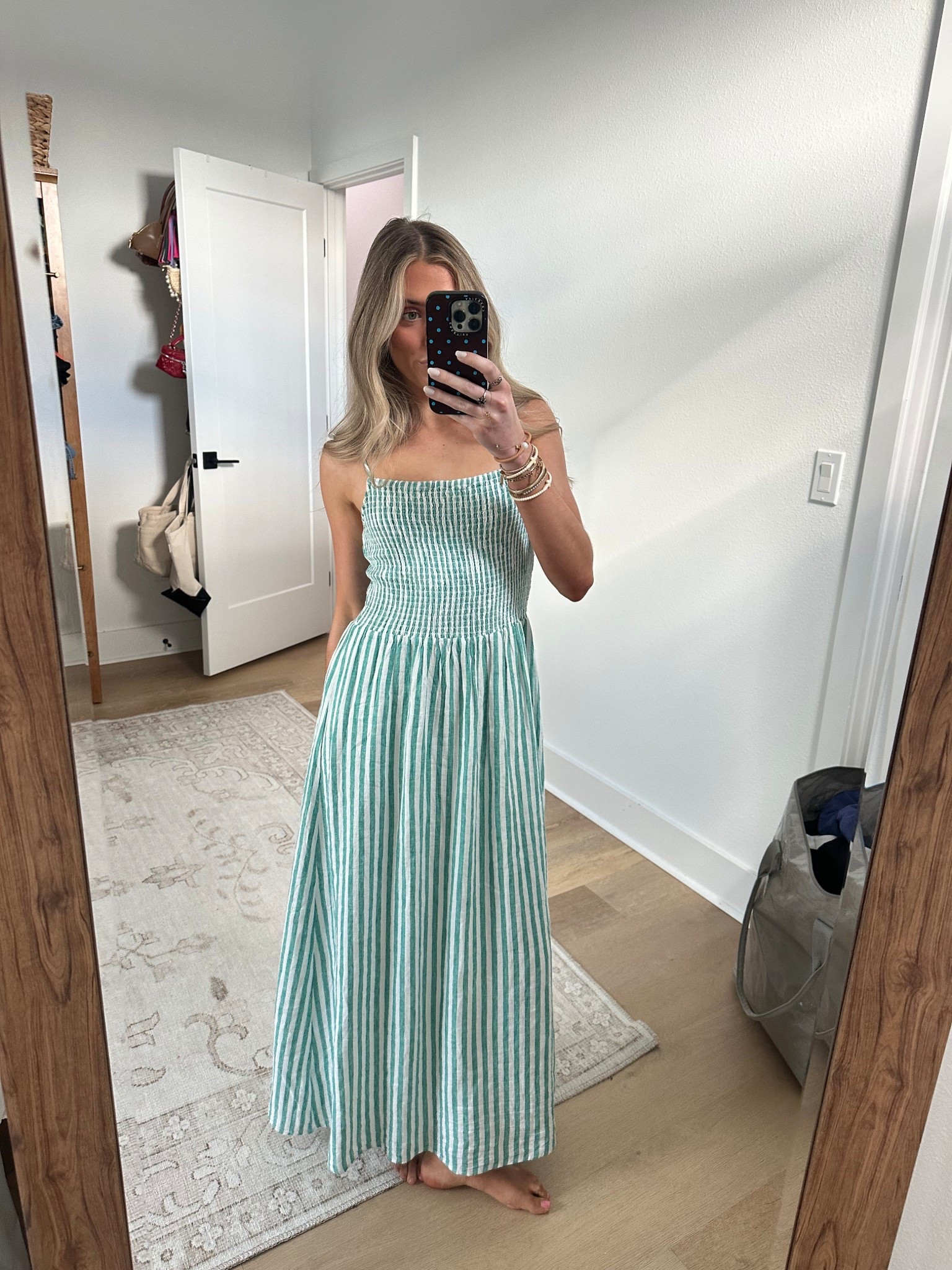 Saturday outfit we walked the puppy around Hyde park! My dress is @zsupplyclothing Z Supply bayside stripe linen maxi dress size XS. Made from a lightweight textured linen, this maxi dress is the definition of easy dressing. Its smocked bodice and adjustable straps provide a great fit while a square neck adds a flattering touch. I wore it with my @Steve Madden US grove clear jelly ballet flats  

#LTKSeasonal #LTKootd #LTKdayinmylife