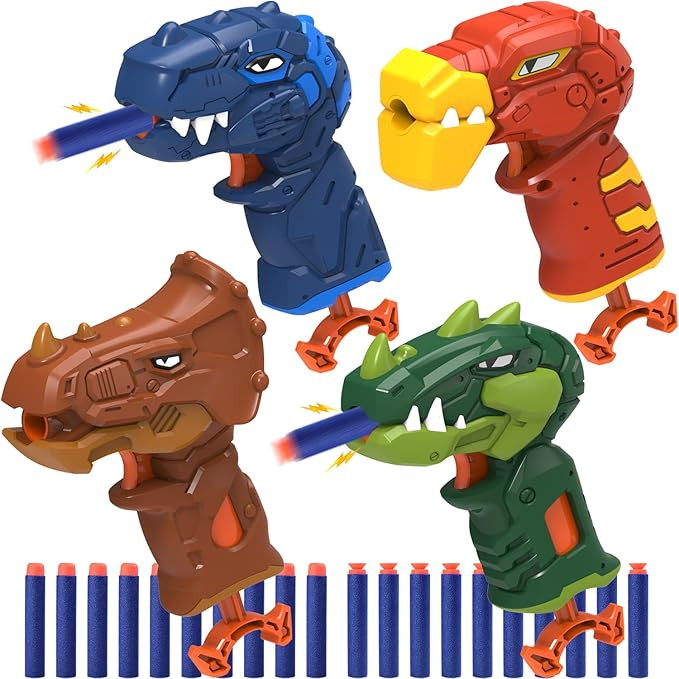 4-Pack Mini Dinosaur Toy Guns Set for Kids Nerf Party Favors, Family Small Dino Blaster Bulk for ... | Amazon (US)