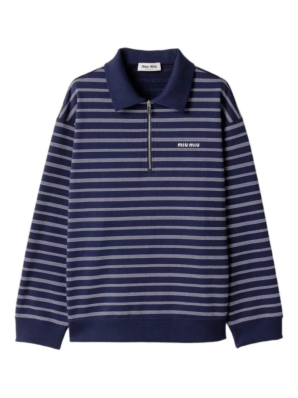 Miu Miu Striped half-zip Polo Shirt | Blue | FARFETCH | Farfetch Global
