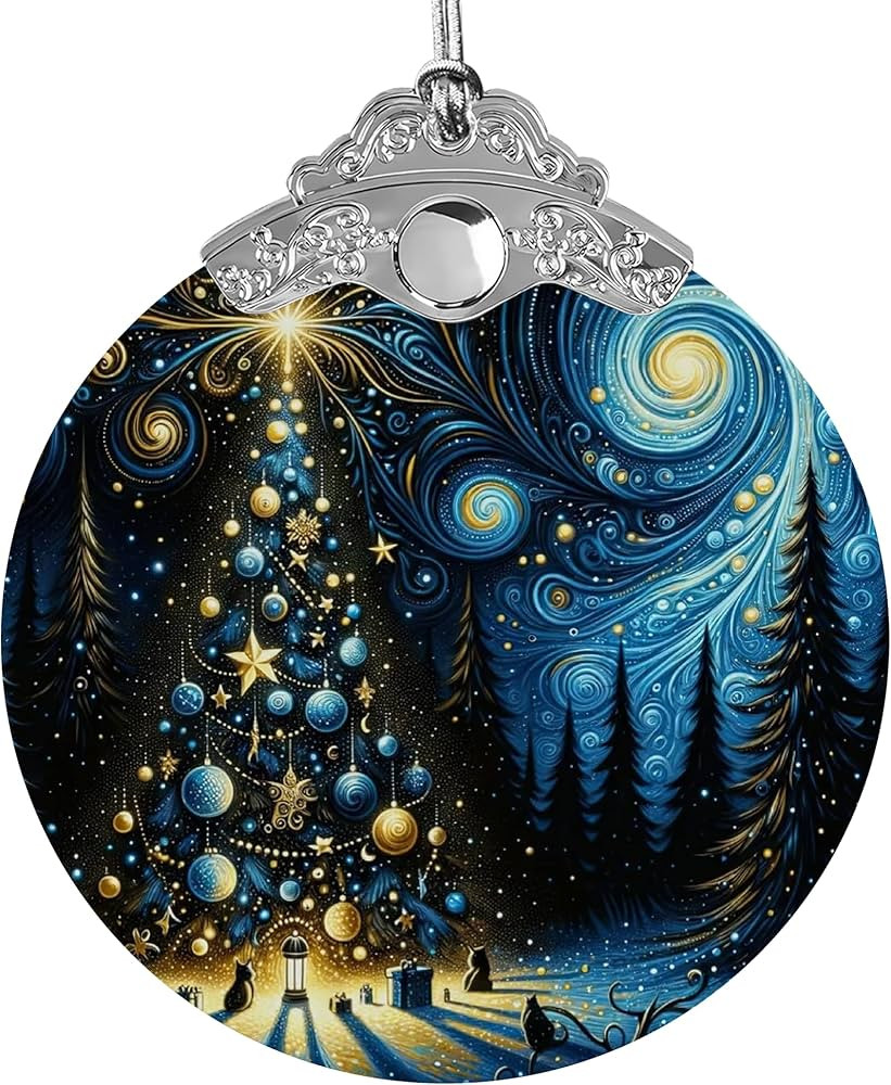 Starry Night Ornament, Stained Glass Effect Holiday Ornaments 2025, Blue & White Winter Tree Orna... | Amazon (US)
