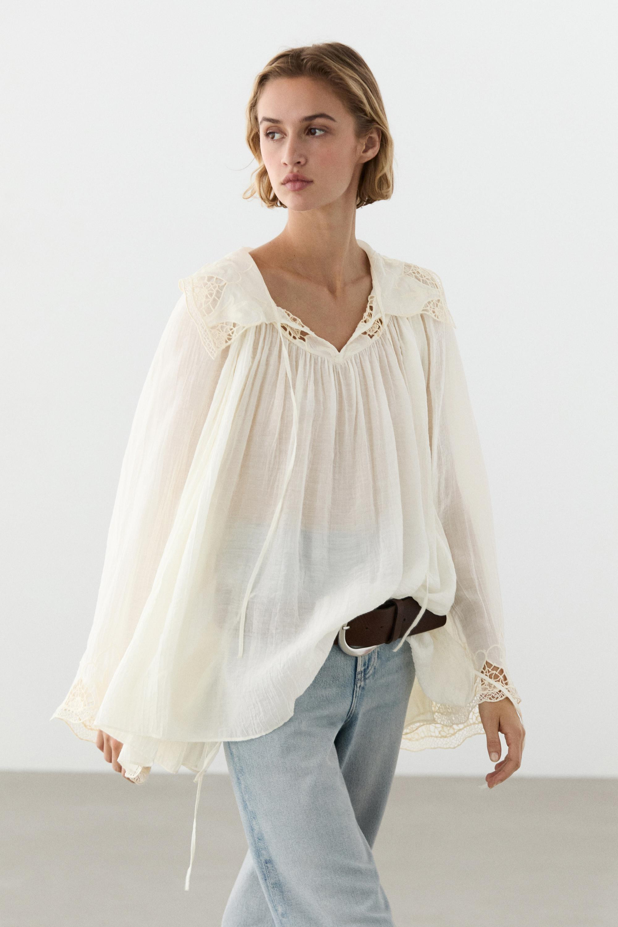 Embroidered flowing blouse | Massimo Dutti UK