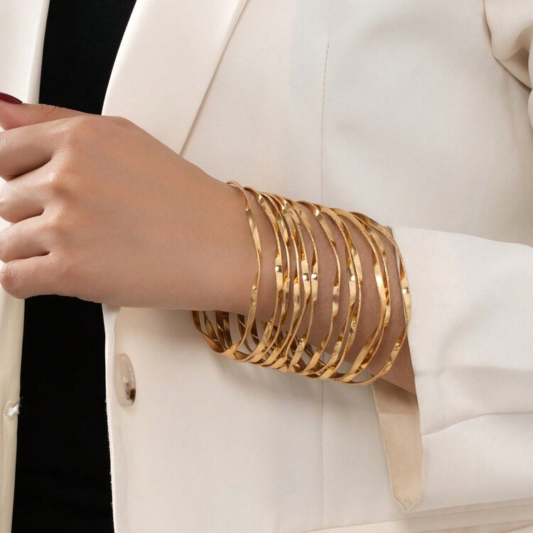 12pcs Fashionable Minimalist Mobius Wave Design Stacking Bangle Bracelet Set For Women, Suitable ... | SHEIN