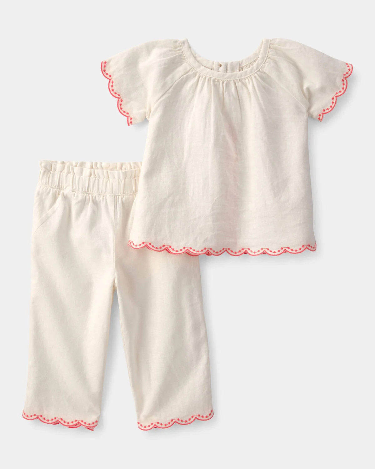 Baby Girl 2-Piece Linen-like Short-Sleeve Outfit Set - Cream | Carter's Inc