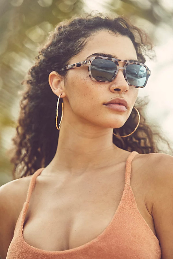 Royal Polarized Aviator Sunglasses by Free People, Snow / Navy, One Size | Free People (Global - UK&FR Excluded)