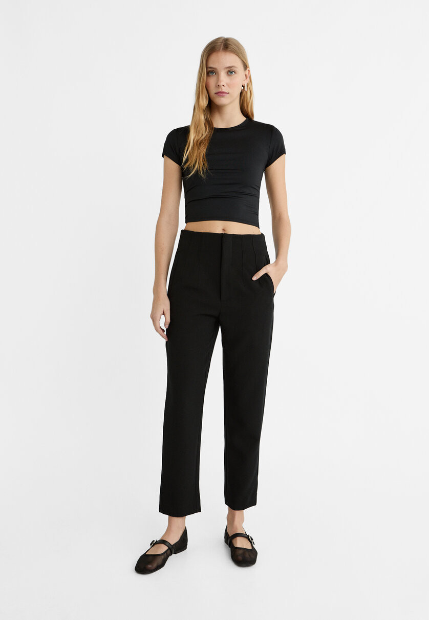 Smart trousers with darts - Women's fashion | Stradivarius United Kingdom | Stradivarius (UK)