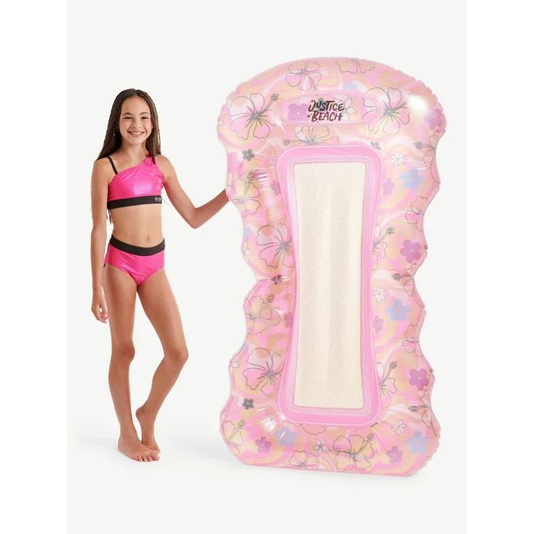 Justice 62" Inflatable Mesh Lounger Pool Float, Ages 6+, Retro Beach Design, Pink | Walmart (US)