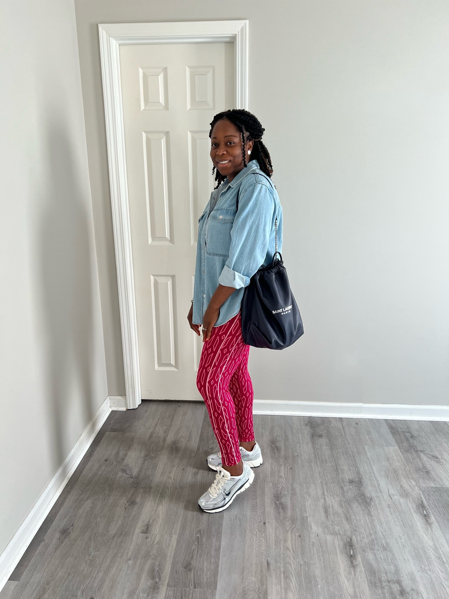 Comfy chic…. 
#denimjacket #whitetop #pinkleggings #sneakers 

#LTKfindsunder50 #LTKstyletip #LTKfindsunder100