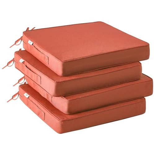 IPYNBAP Outdoor Chair Cushions Set of 4 -Waterproof Outdoor Seat Cushions for Patio Furniture, Patio Chair Cushion with Handle and Ties, Square Out Door Chair Pads,19" x 19" x 3", Spice | Amazon (US)
