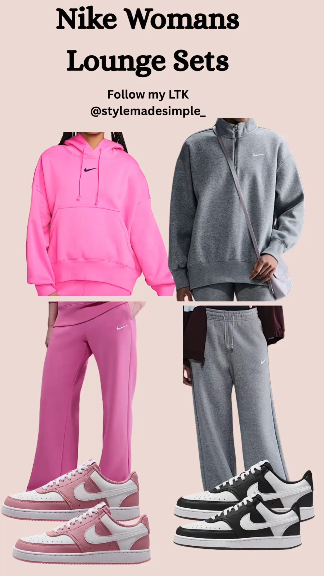 Gift guide for teen girls , gift ideas for sporty athletic teen girls , Nike Lounge sets , fall nike outfit lounge sets , Nike gray lounge pants , Nike gray half zip jacket , pink Nike sweatpants, pink Nike sweatpants , women’s Nike Air Force shoes , womens athletic outfits , Nike women’s athleisure outfits , Nike gym outfit, fitness goals outfit for the gym👟

#LTKActive #LTKootd #LTKfitnessgoals