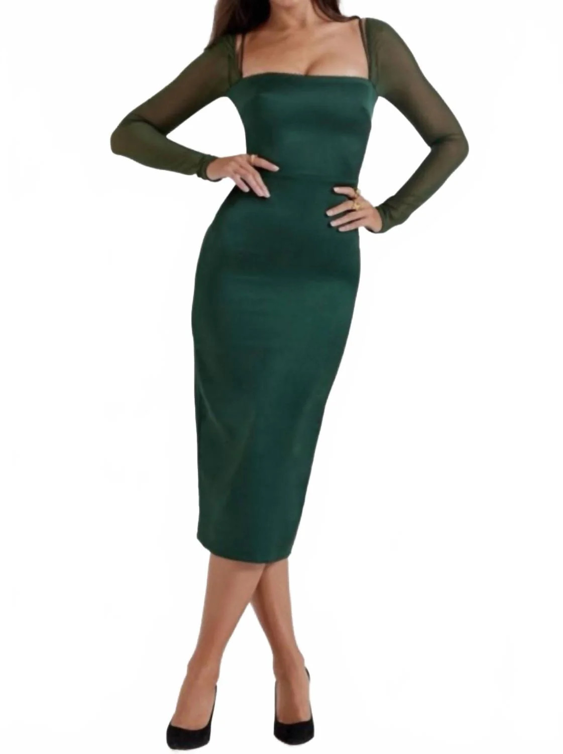 Women's Ellica Midi Dress In Emerald Green | Shop Simon