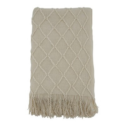 50"x60" Solid Knitted Throw Blanket Ivory with Fringed Edges - Saro Lifestyle: Modern, Cozy for Couch & Bed | Target