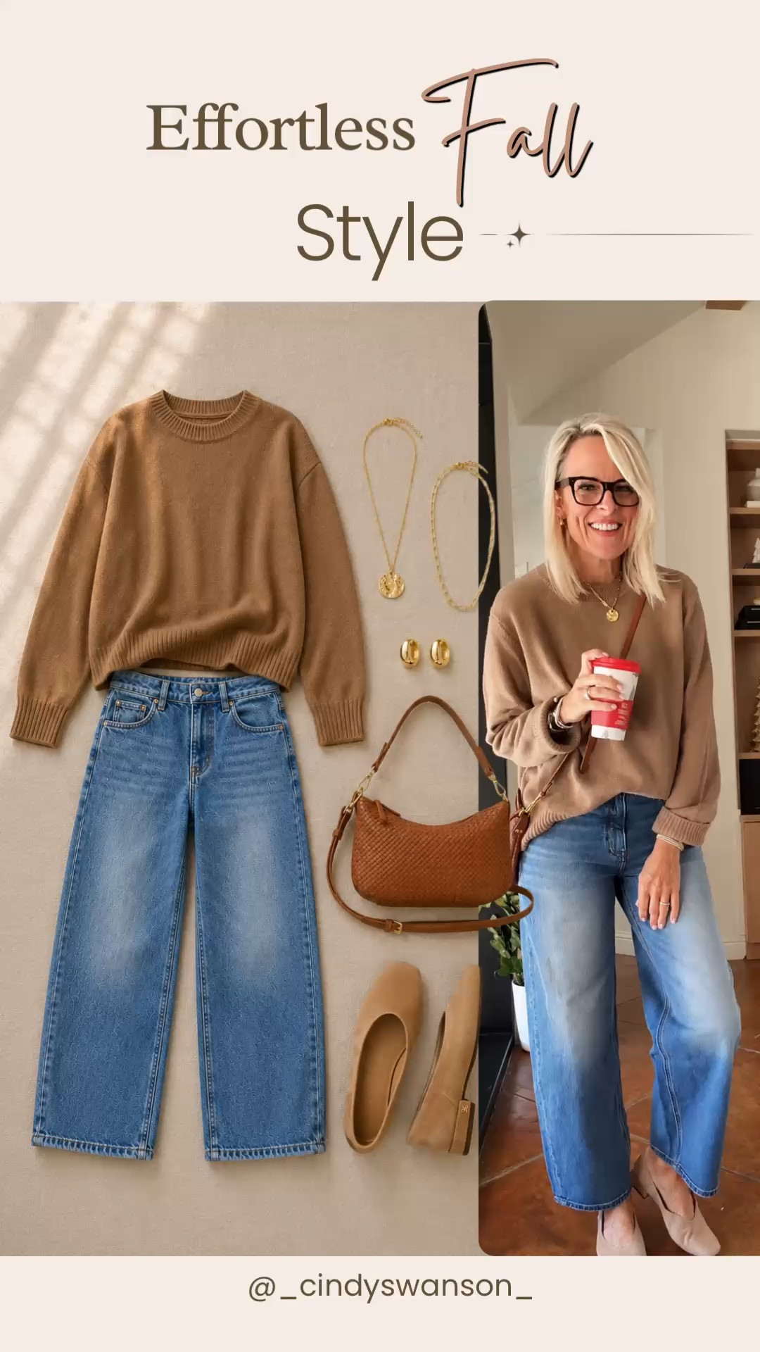 This camel sweater and relaxed straight-leg jeans are such an easy fall combination. I love the warm neutral accessories and suede flats—they add a polished touch while keeping the whole look comfortable and effortless for everyday wear.

💡 LTK MADE EASY
❤️ Heart = Support my posts!
🔖 Save = Get sale & restock alerts
📋 Lists = Keep favorites organized
📲 Share = Send lists and products to a friend. Hello, Christmas List!
💬 Comment = Ask me anything about what I’m wearing.:-)

#LTKootd #LTKSeasonal #LTKOver40