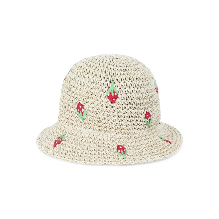 No Boundaries Straw Bucket Hat, Strawberry Embroidery | Walmart (US)