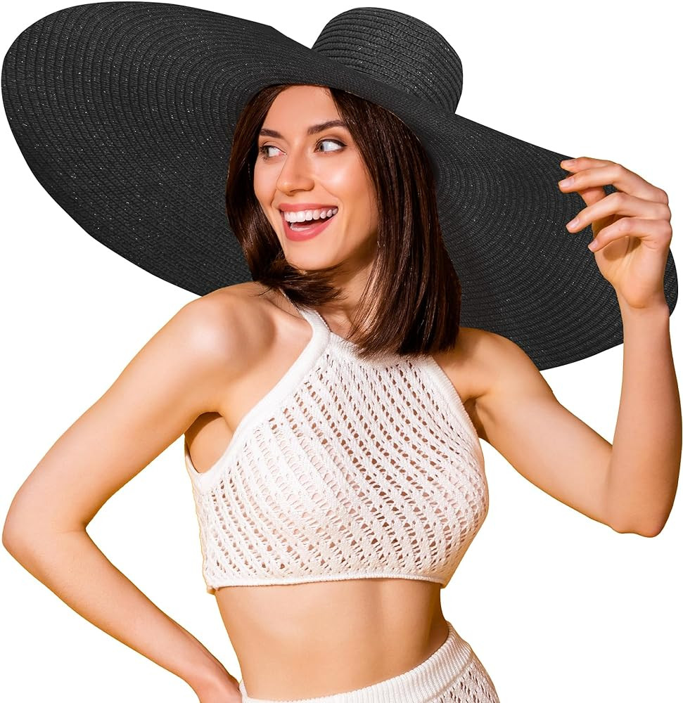 Oversized Sun Straw Hat for Women, UPF 50+ Floppy Wide Brim Summer Hat, Foldable Roll Up Travel H... | Amazon (US)