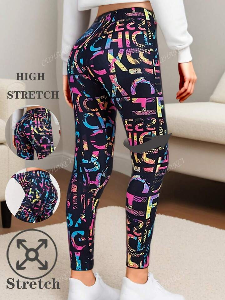 Casual Tekst Volledig geprint Dames leggings | SHEIN
