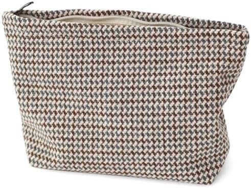 Large Capacity Plaid Tweed Makeup Bag - Travel Cosmetic Pouch & Toiletry Organizer with Zipper, C... | Amazon (US)