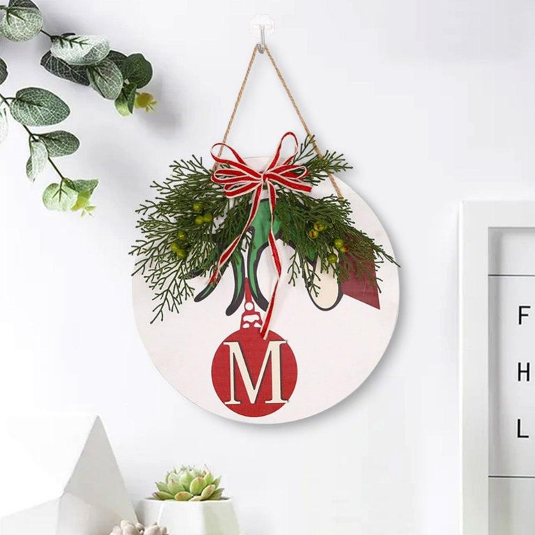 Merry Christmas Decorations Wreath Christmas Hanging Sign Rustic Burlap Wooden Holiday Decor for ... | Walmart (US)