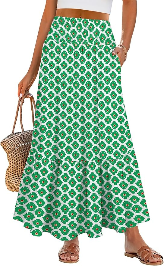 ANRABESS Womens Boho Maxi Skirts 2025 Summer Casual A-Line Flowy Swing Elastic High Waist Tiered ... | Amazon (US)