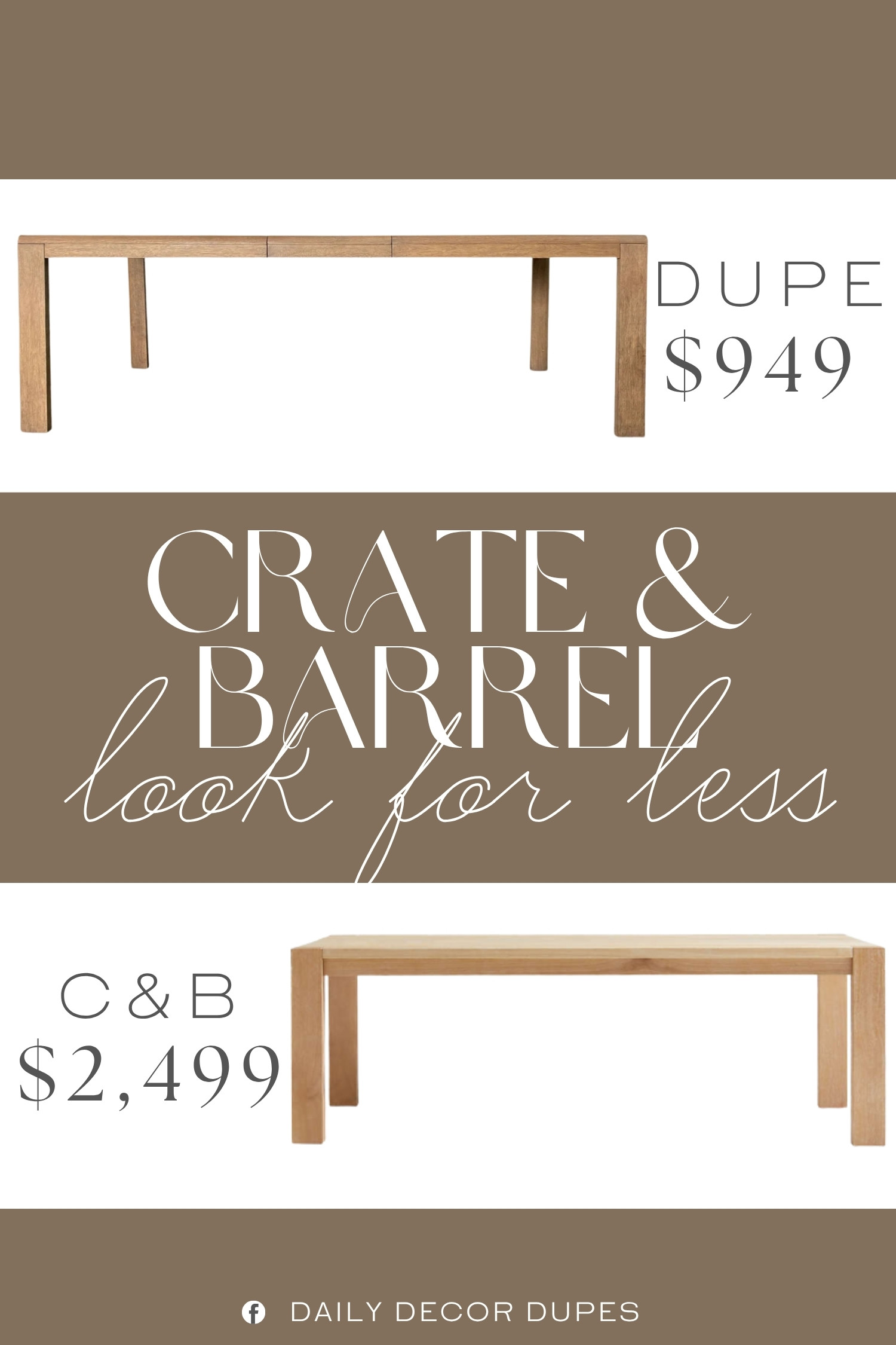 The Crate & Barrel Terra Natural White Oak Solid Wood Dining Table brings a warm natural oak finish and clean, streamlined lines to the dining space for a look that feels modern yet timeless. 🪵🍽️🤍 At around $949, compared with the $2,499 designer version shown, a similar style creates a refined centerpiece without taking the room in an overly formal direction. ✨🤎🍽️ Pair it with upholstered, woven, or simple wood dining chairs for a dining room that feels relaxed, airy, and beautifully put together. 🏡🪑✨

Home more affordable option find similar look for less budget friendly affordable cheap cheaper beautiful pretty. Clearance sale coupon code discount code promo code luxury Inspo inspiration inspired by idea ideas Love like these? I share multiple every day in my FB group.
#CrateAndBarrelInspired #DiningTable #WhiteOakDiningTable #SolidWoodDiningTable #WoodDiningTable #DiningRoomFurniture #ModernDiningTable 

 #LTKHome
