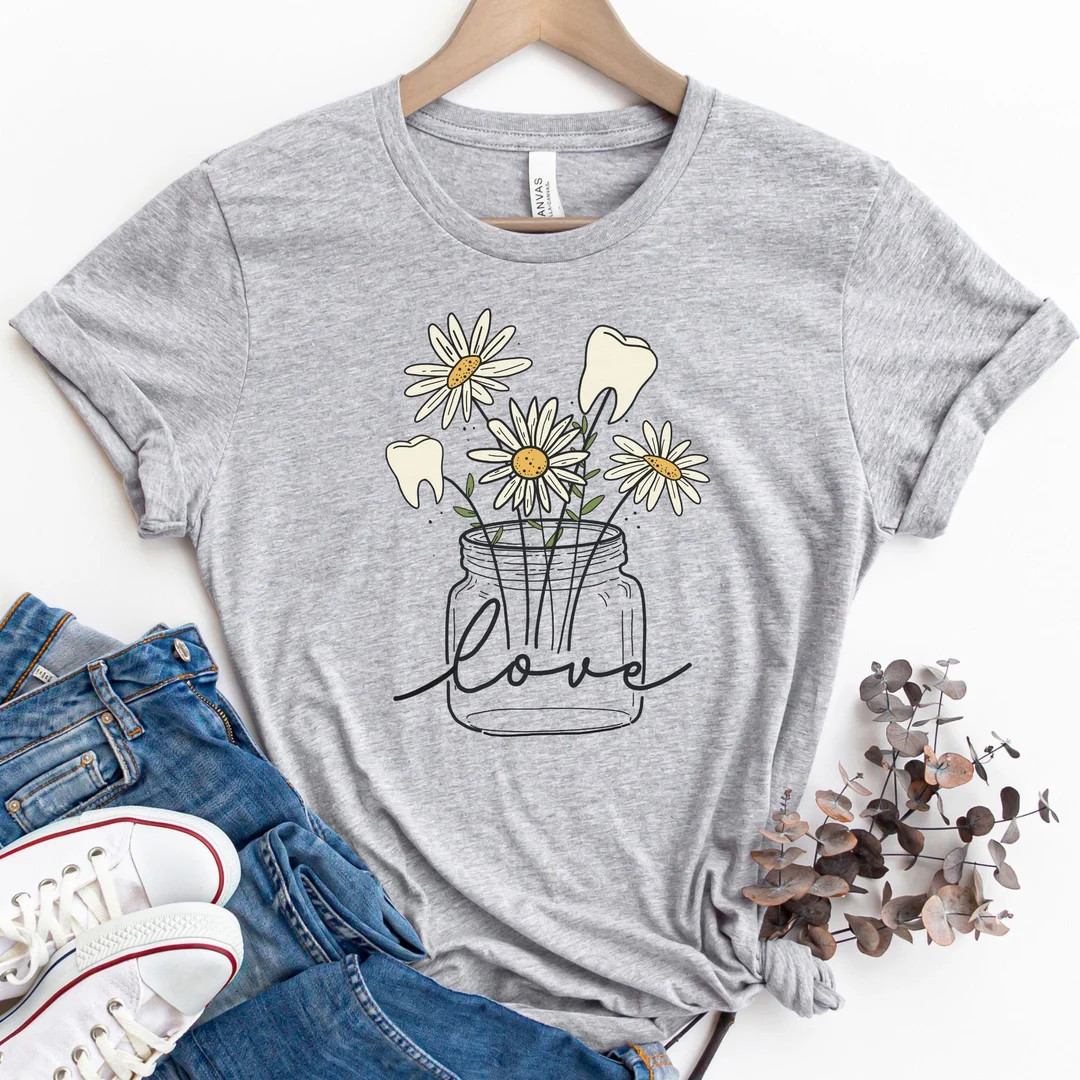 Dental Shirt, Flower Tooth Shirt, Dentist Shirt, Dental Hygienist T-Shirt, Dental Assistant T-Shi... | Etsy (US)