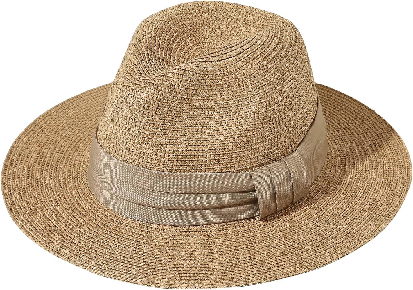 JOYEBUY Womens UPF50 Foldable Summer Straw Hat Wide Brim Fedora Sun Beach hat | Amazon (US)