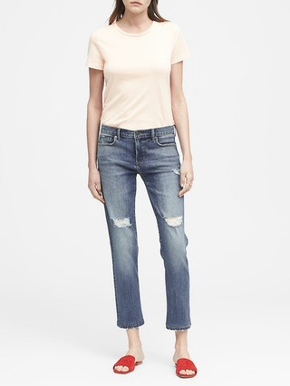 Banana Republic Womens Girlfriend Medium Wash Cropped Jean Medium Wash Size 25 | Banana Republic US