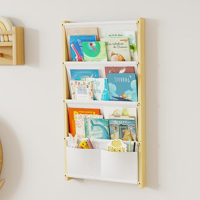 Wood 4-Tier Wall Mounted Kids Bookshelf – Floating Book Shelf For Kids Rooms,Nursery & Classroo... | Amazon (US)