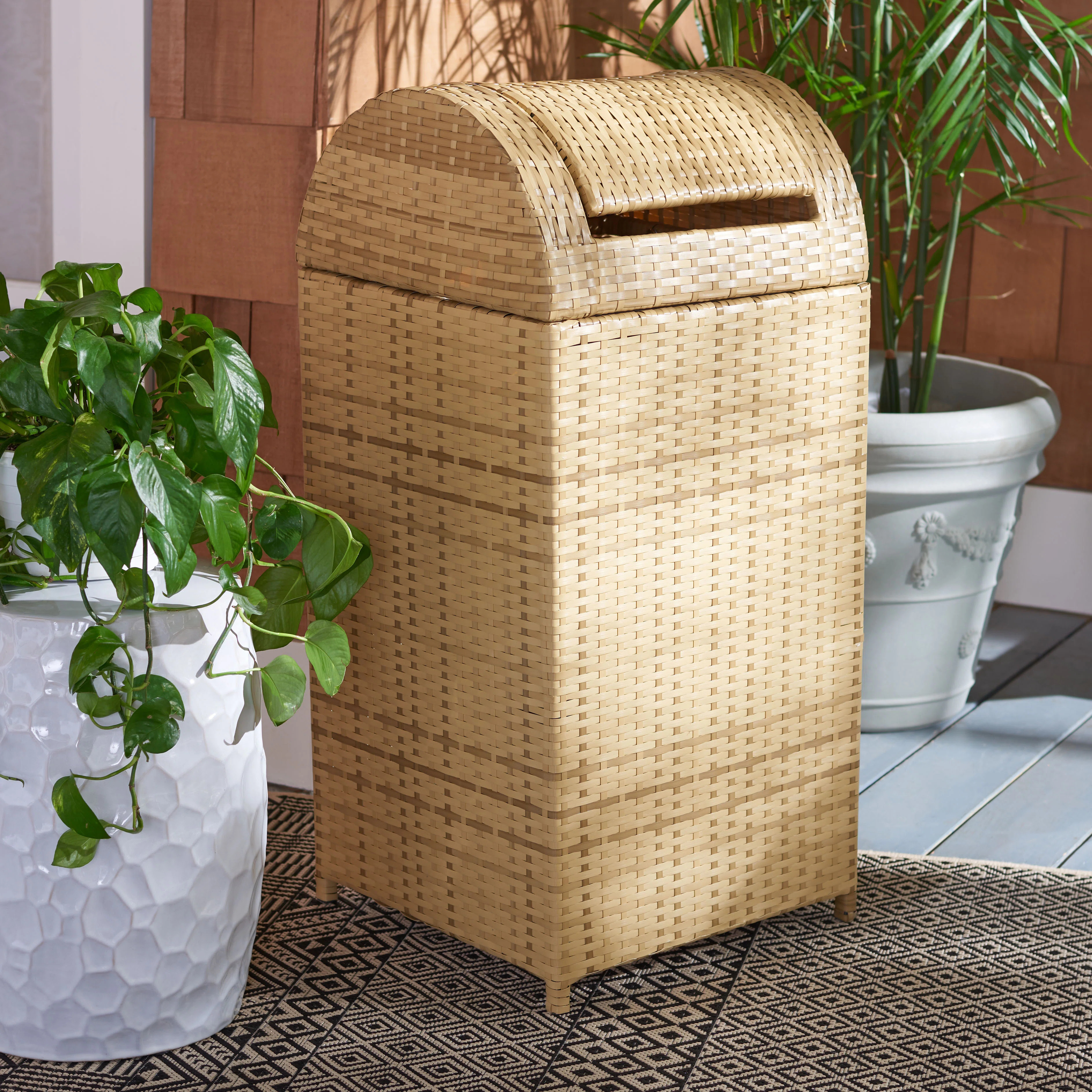 Toby Wicker Swing Top Outdoor Trash/Recycling Bins - 25 Gallons | Wayfair North America