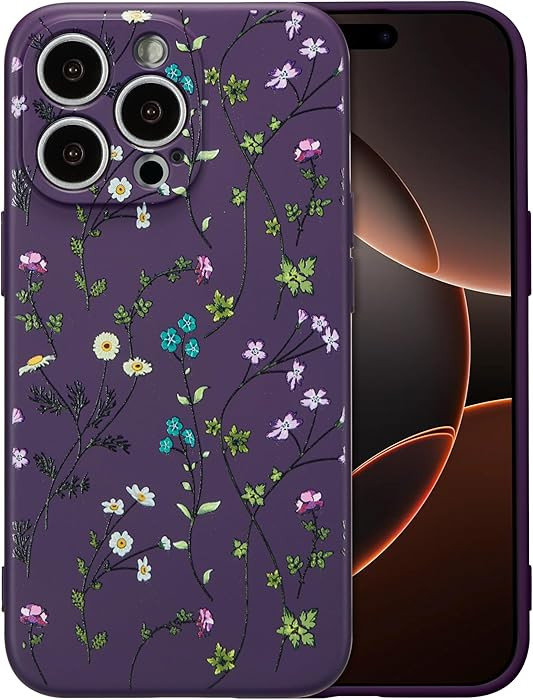RALEAVO Floral Case for iPhone 16 Pro Max,Liquid Silicone Cover with Flower Branch Pattern Cute C... | Amazon (US)