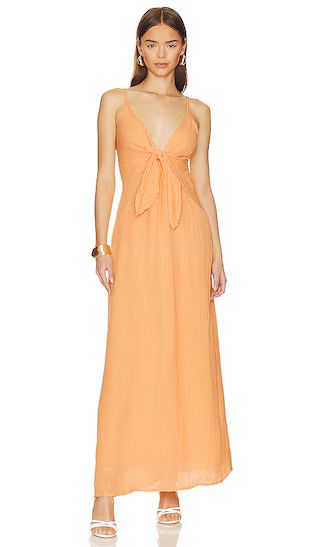 Verona Midi Dress in Saffron | Peach Dress Light Orange Dress Pastel Dress Plunge Dress Deep V Dress | Revolve Clothing (Global)