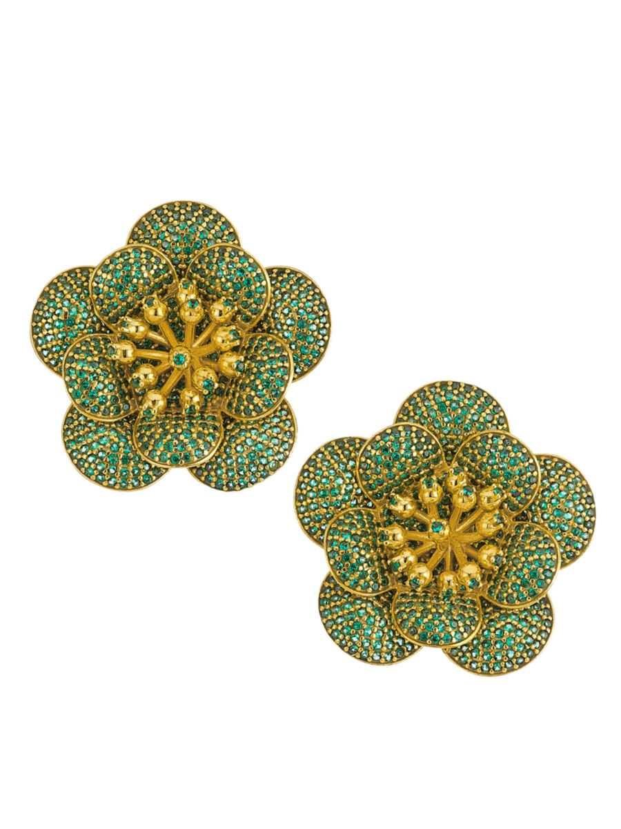 Begum's Garden Carnation 24K-Gold-Plated & Root Emerald Clip-On Earrings | Saks Fifth Avenue