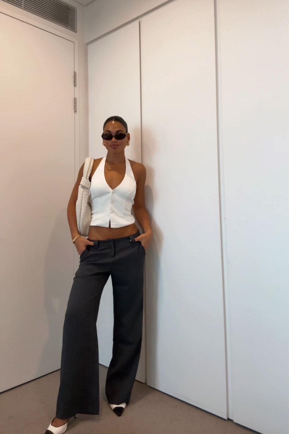 Pants are size 8 use DC GWEN20 for 20% off, top is Kookai oyster vest in size 32 🩶 