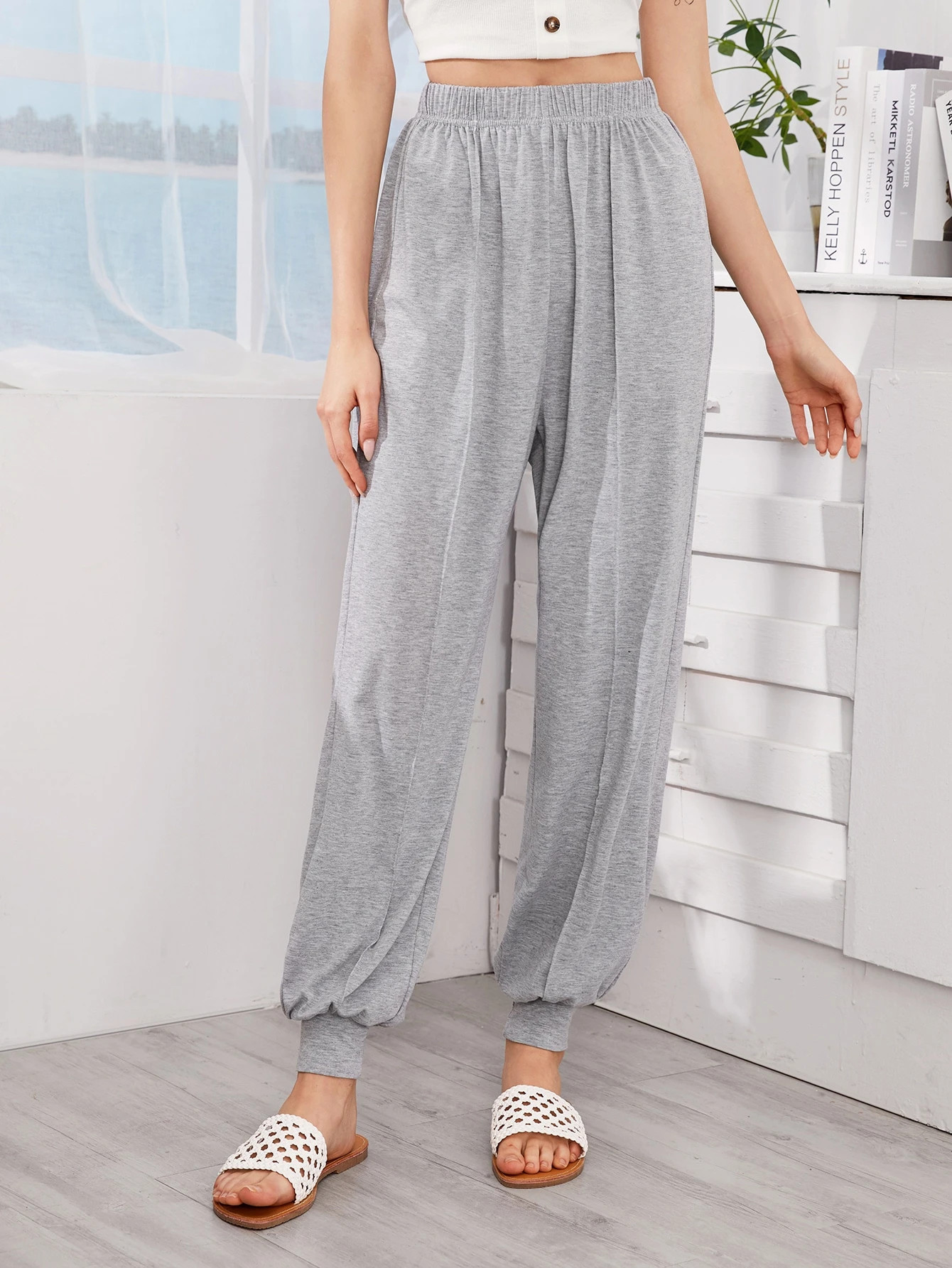 Solid Elastic Waist Seam Sweatpants | SHEIN