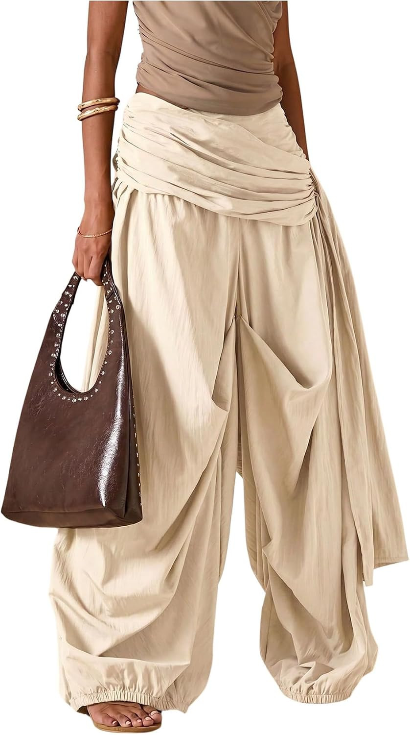 SOLY HUX Women's Baggy Wide Leg Balloon Pants Wrap Ruched Parachute Pants | Amazon (US)