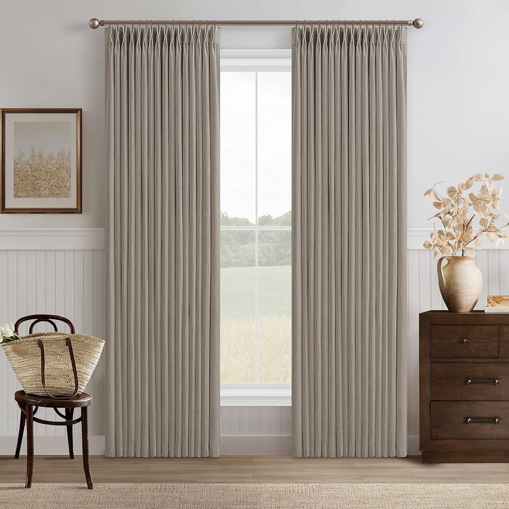 Burlap Flax Linen Curtains Pinch Pleated 92 Inch Long 2 Panels for Living Room Bedroom Taupe Thic... | Amazon (US)