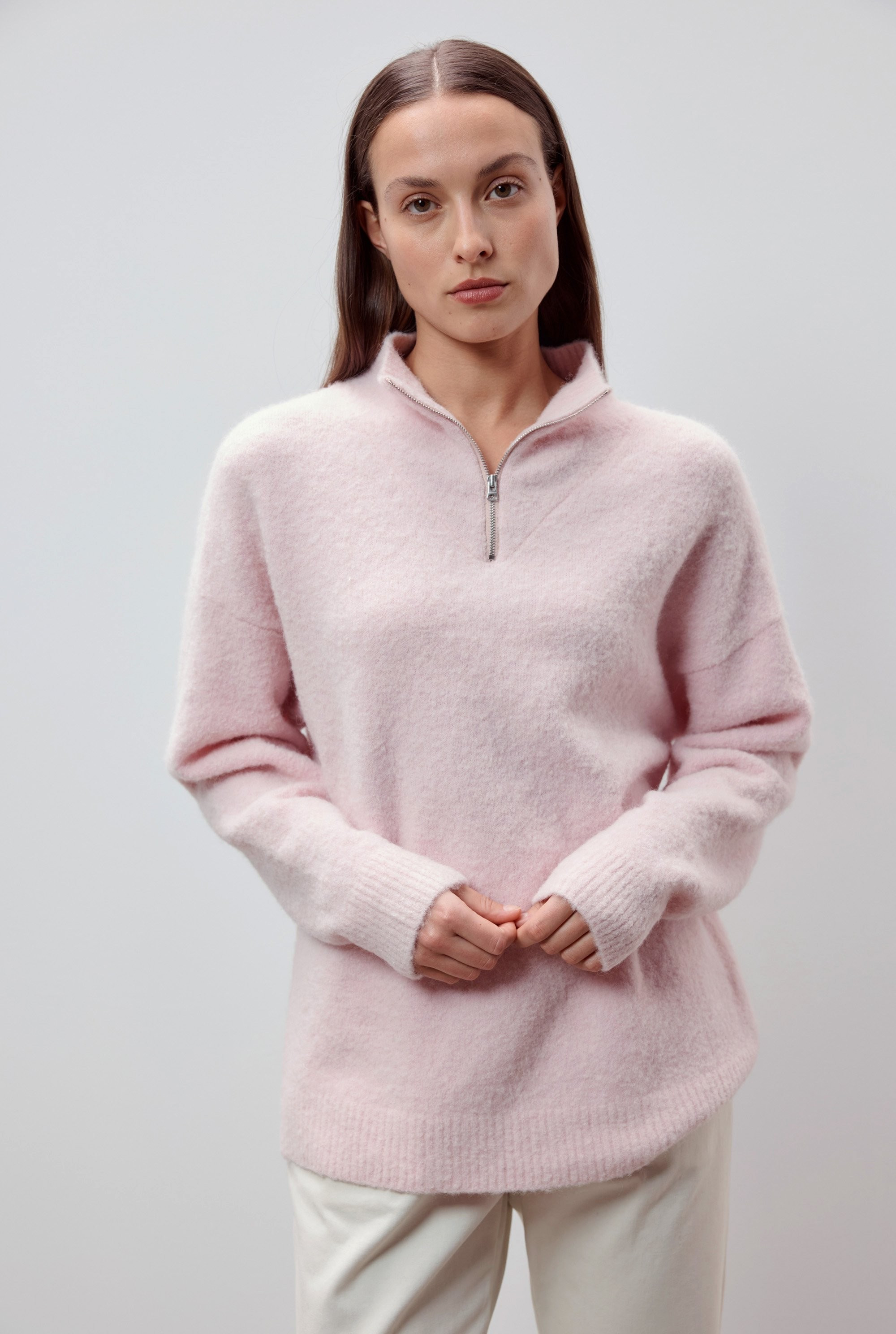 Alpaca Zip Neck Sweater in Light Pink • Venroy • Premium Leisurewear designed in Australia | Venroy AU