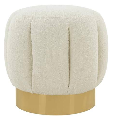 SAFAVIEH Couture Collection Maxine Ivory Boucle/Gold Channel Tufted Ottoman (Fully Assembled) | Amazon (US)