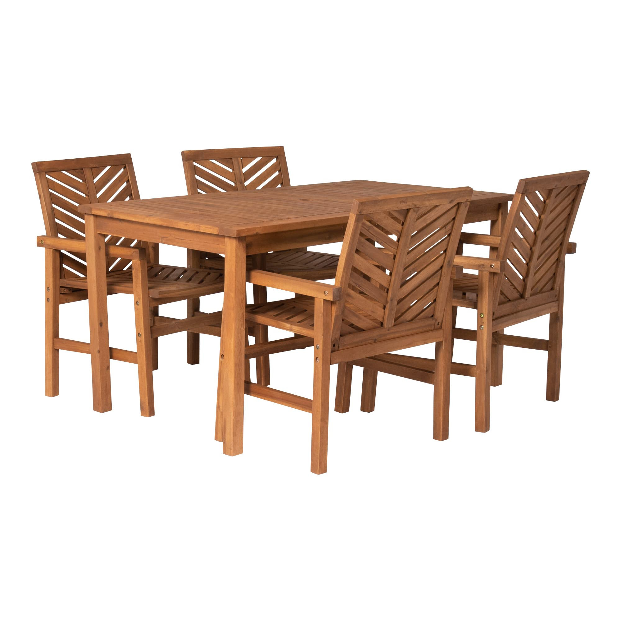 Walker Edison 4 Person Outdoor Wood Chevron Patio Furniture Dining Set Table Chairs All Weather B... | Amazon (US)