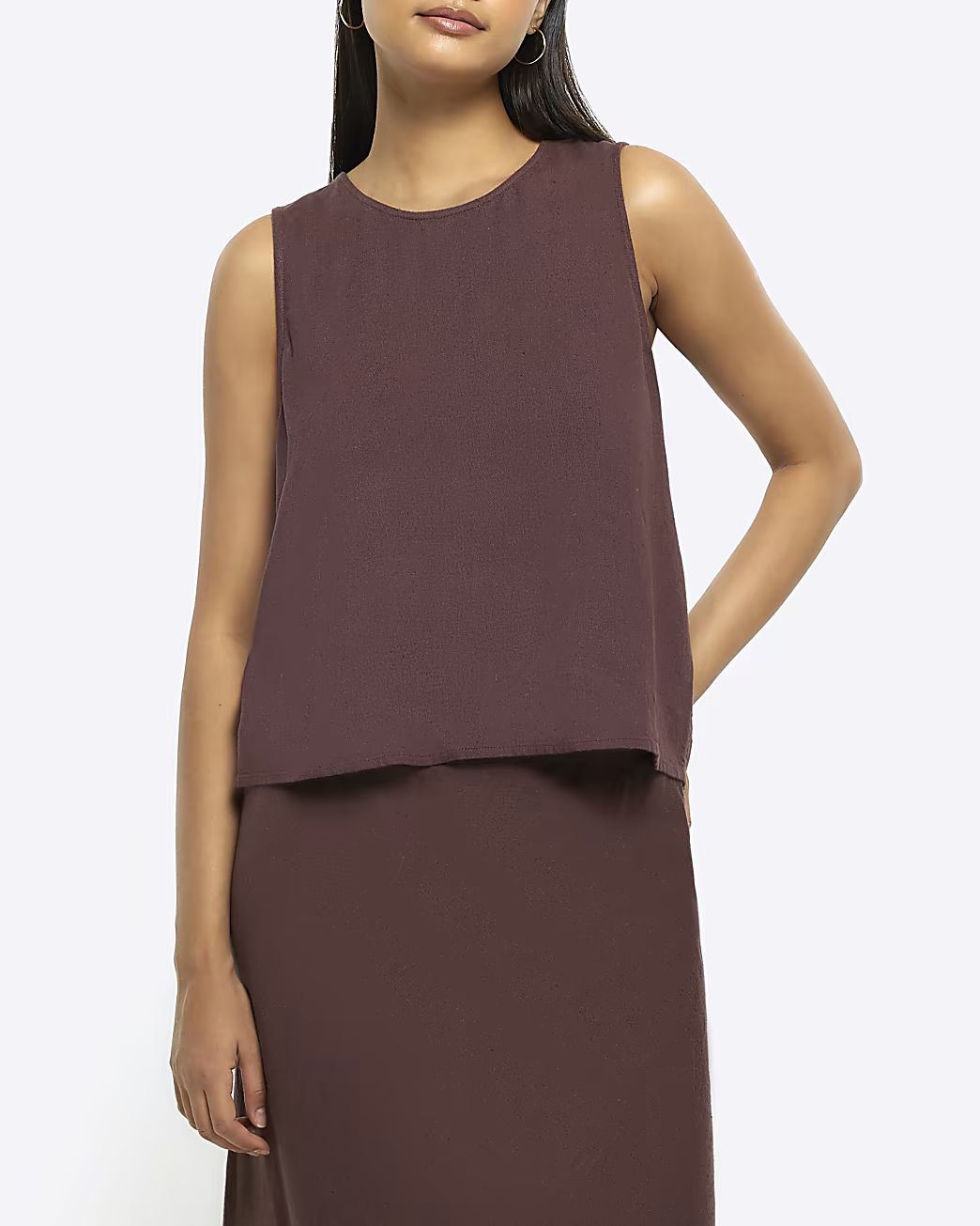 Brown button up sleeveless top with linen | River Island (UK & IE)