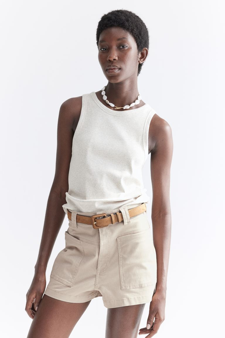 Twill Cargo Shorts - High waist - Short - Beige - Ladies | H&M US | H&M (US + CA)