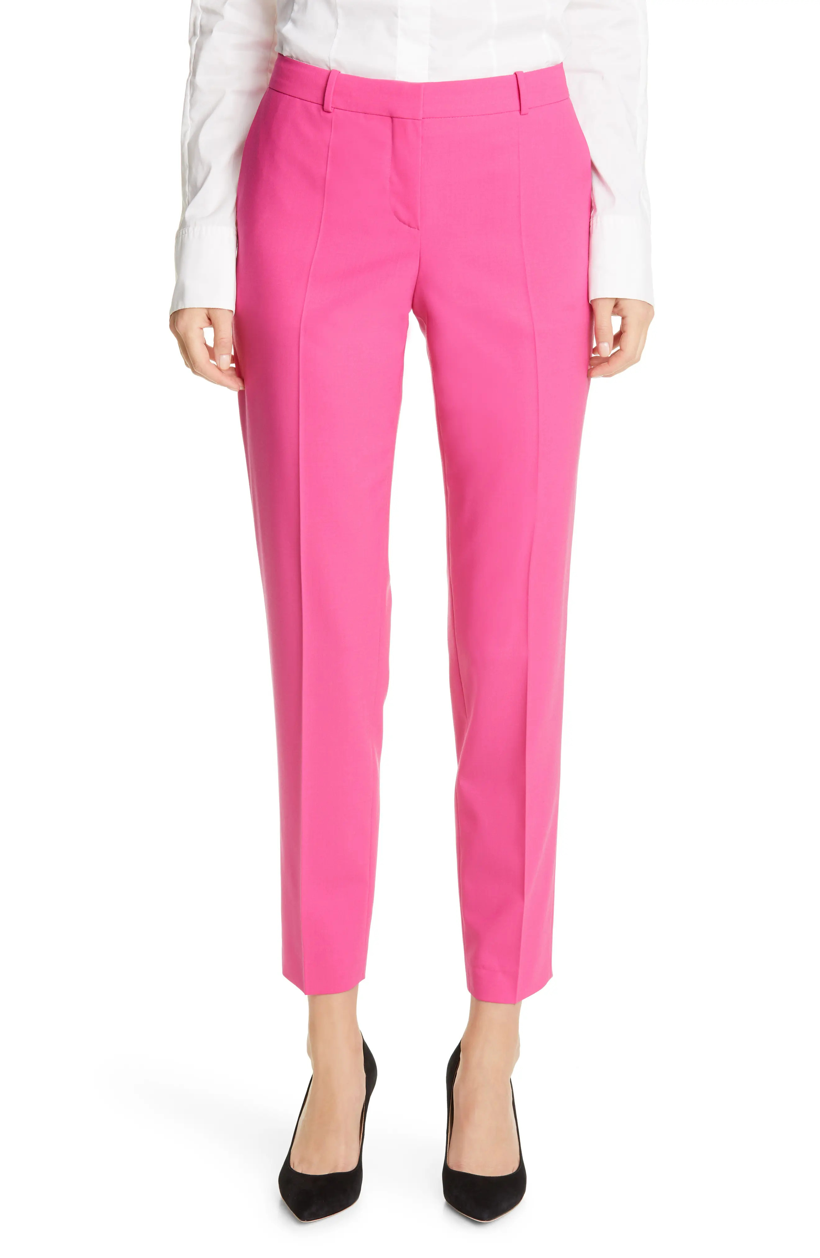Women's Boss Tiluna Slim Stretch Wool Ankle Pants, Size 16 - Pink | Nordstrom