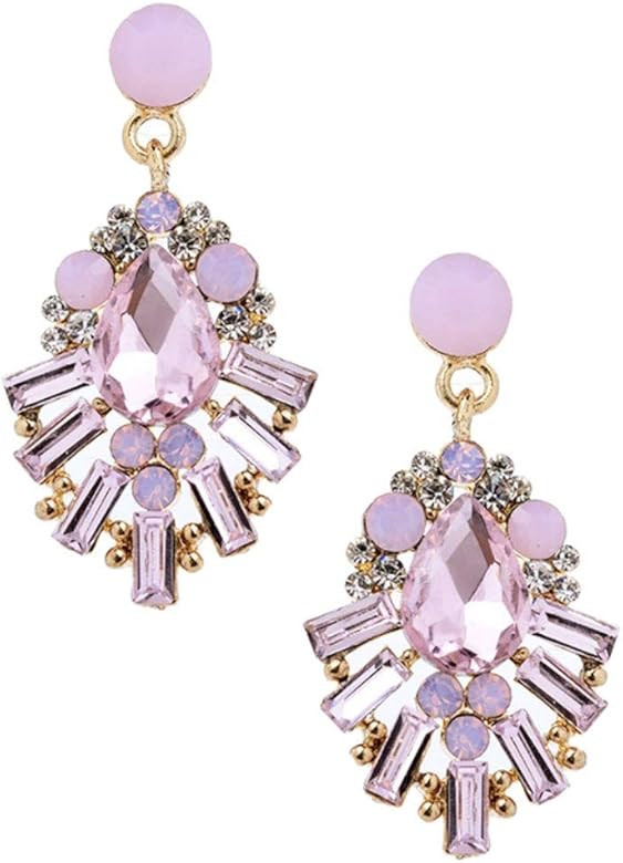 Gold Tone Antique Vintage Retro Art Deco Style Pink Rhinestone Dangle Wedding Bridal Prom Bridesm... | Amazon (US)