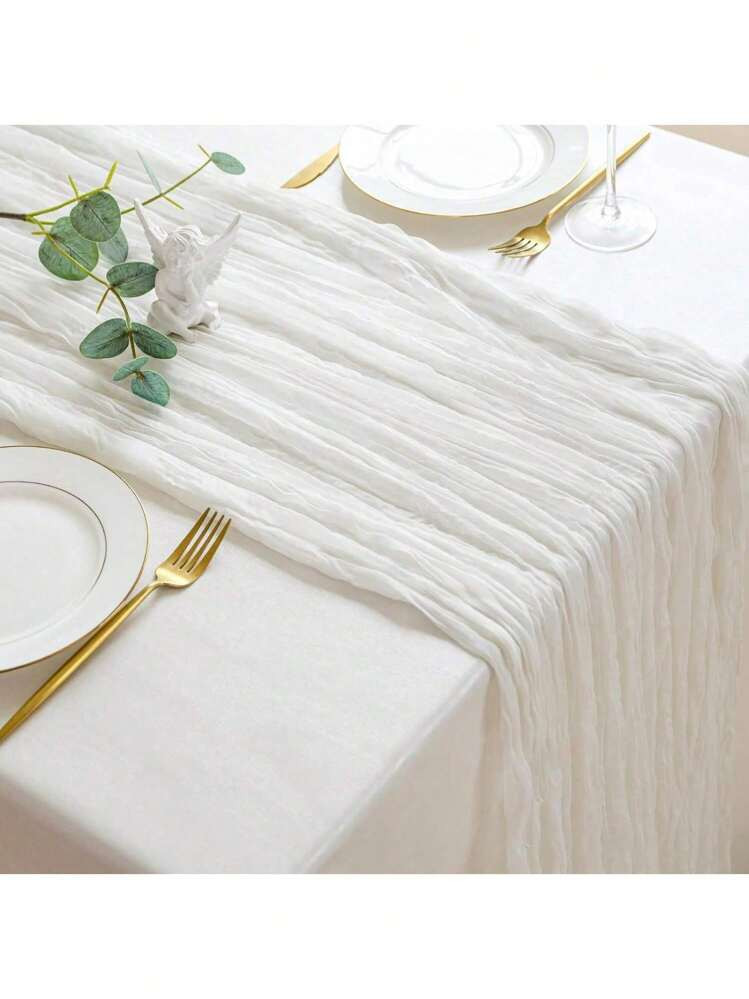 1pc Cheesecloth Table Runner-White, Boho Style Long Gauze Romantic Table Runner For Wedding Reception Bridal Shower Holiday Thanksgiving Birthday Party Table Dining Room Dresser Decor, Mother's Day Decor, Home Decor, Scene Decor | SHEIN