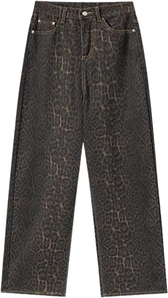 Y2k Leopard Pants Women High Waisted Cheetah Print Jeans Vintage Trendy Straight Leg Denim Street... | Amazon (US)